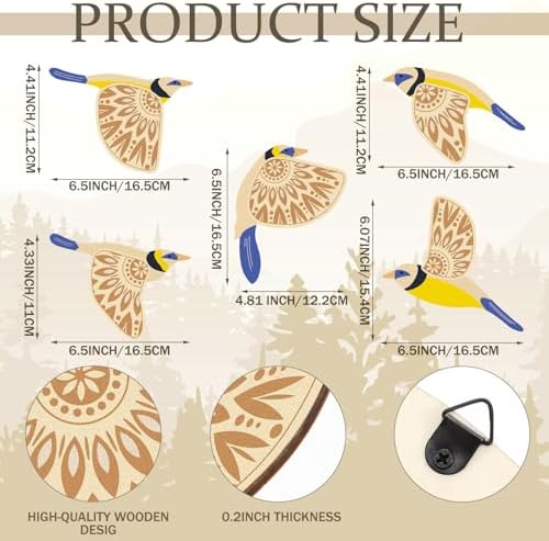 Barydat 5 Pcs Wooden Bird Wall Art Decor folk Birds Art Decor,Blue - Image 2