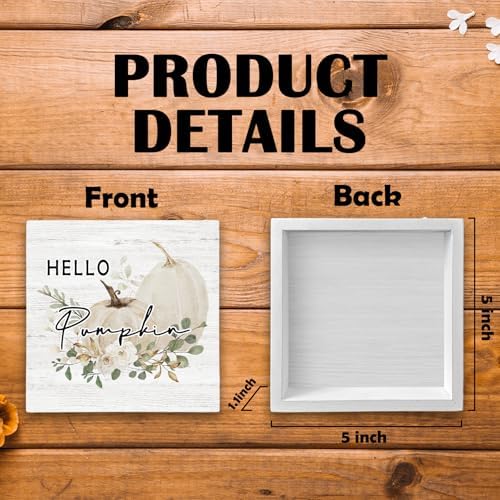 Fall Pumpkin Wooden Box Decor, Rustic Autumn Theme Farmhouse Wooden Block Decorations for Home Room Wall Tabletop Shelf, White Pumpkin Square Sign - Image 7