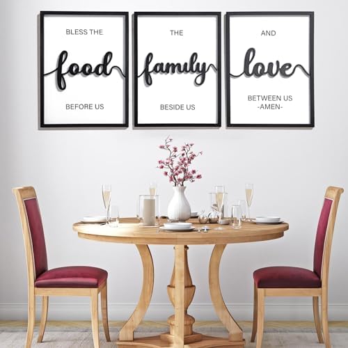 3D Wood Bless The Food Before Us Wall Decor, 36" x 16" Framed Kitchen Wall Art for Dining Room Wall Decor(Ready to Hang, 12x16 inches, Set of 3, Framed) - Image 5