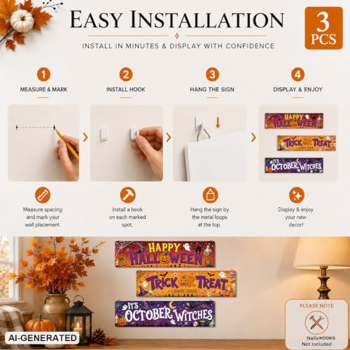 Funny Halloween Sign, 3 Pcs Pumpkin Hanging Signs, Rustic Wood Wall Decor - Image 7