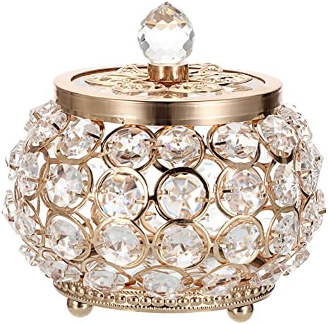 Hipiwe Crystal Jewelry Box with Glass Lid Small Gold Trinket Organizer by Hipiwe