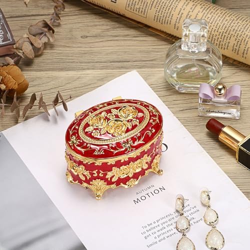 Hipiwe Oval Jewelry Box Classic Metal Trinket Organizer Ring Storage Box - Image 2