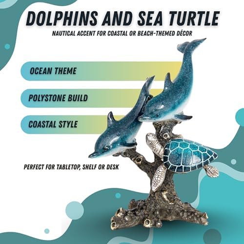 Dolphins and Sea Turtle Swimming on Coral Reef – Ocean Figurine Coastal Tabletop Decor | Sea Life Sculpture Beach House Nautical Room Accents (10.75 x 9.5 in) by Corner Merchant - Image 5