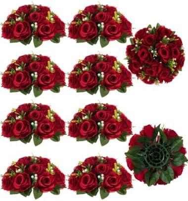 BLOSMON Faux Flower Centerpieces for Wedding Tables, 10 Pcs, Crimson Red by Blosmon