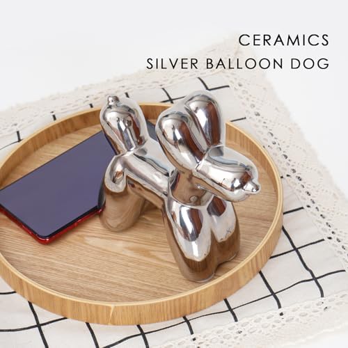 Notakia Large Silver Cute Ceramics Balloon Dog Statue Crafts Living Room Desktop Decorations,Handmade Modern Small Ceramic Animal Statue Ornament Home Decor Accents - Image 2