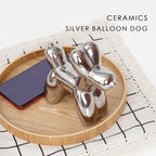 Notakia Large Silver Cute Ceramics Balloon Dog Statue Crafts Living Room Desktop Decorations,Handmade Modern Small Ceramic Animal Statue Ornament Home Decor Accents - Image 2