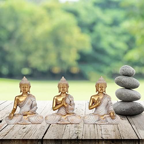 Buddha Statue for Home Decor Gold 4.3'' Set of 3-Small Buddha Statues for Zen Decor-Table Desk Spiritual Decor-Buddha Decor for Living Room-Indoor Buddha Gift for Relaxation, Meditation or Shrine - Image 5