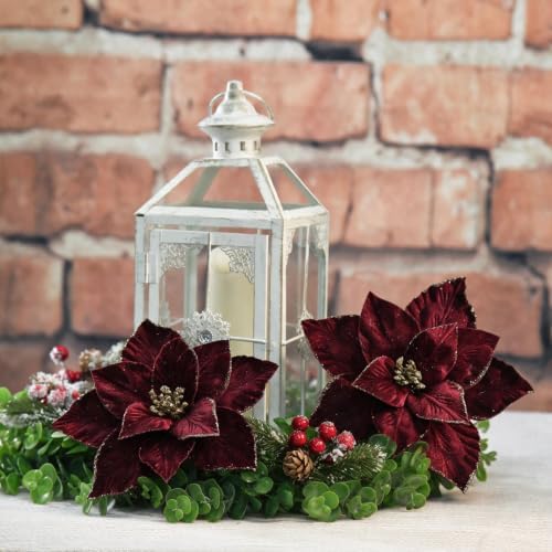 10 Pcs 9.4" Velvet Poinsettia Picks Glitter Artificial Christmas Flower Stems for Xmas Tree Wreath Garland Winter New Year Home Decoration, Burgundy - Image 5