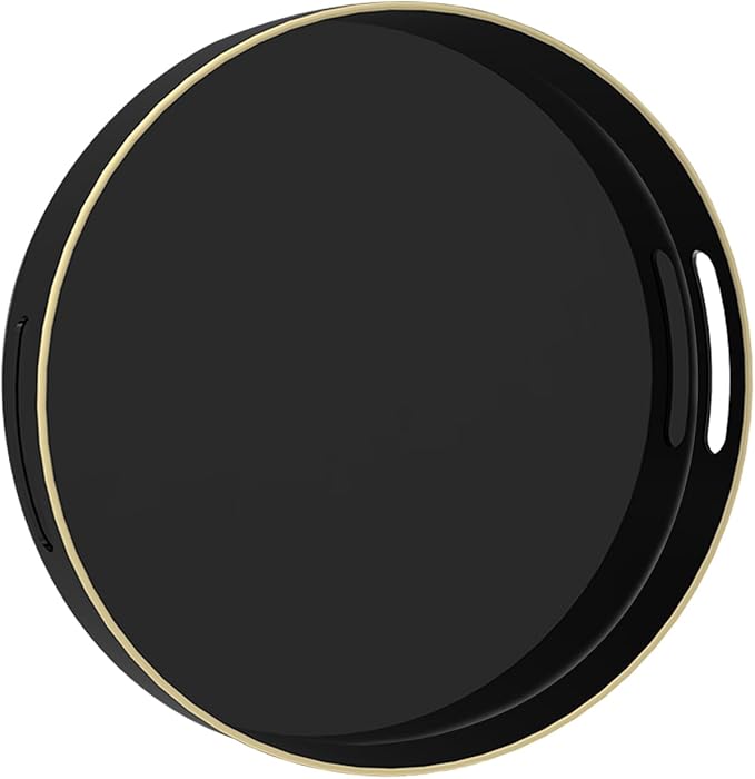 MAONAME Black Decorative Tray for Coffee Table, Modern Round Serving Tray by MAONAME