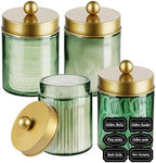 Amolliar Glass Apothecary Jar Qtip Holder Metal Lids 4pc/Green-golden by Amolliar
