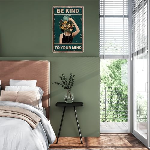 Wall Decor Art Vintage Tin Metal Sign Be Kind to Your Mind Plants Decors Poster Boho Room Decor Aesthetic for Home Bedroom Office Women Gifts 8X12 Inches - Image 4