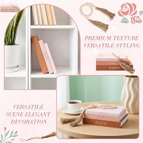 3 Set Linen Decorative Books with Beaded Garland, Classic, Dark Pink - Image 5