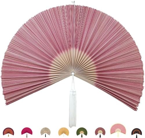 Bamboo Fan Wall Decor, Japanese Wall Fan, Red Pink 48 in by ChumDecor