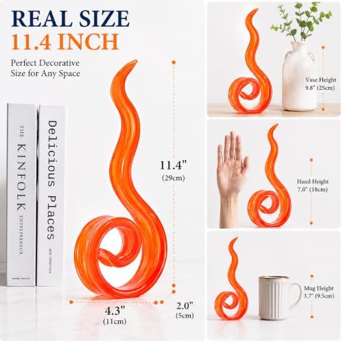 11.4" Tall Hand Blown Glass Sculpture, Murano Style Art Glass Figurine, Modern Coastal Home Decor Accent for Shelf, Table, TV Stand, Living Room Decoration - Image 2