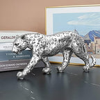 Cheetah Statue Home Decor Leopard Sculpture Resin Sitting Cheetah Figurine Desktop Table Top Ornament Decoration for Home Office-Gold Or Silver (Walking-Silver) - Image 5