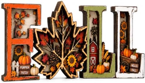 Fall Decorations for Home 2026, 3D Wooden Fall Decor with Harvest Autumn Sign Leaf Pumpkin Scene, Rustic Thanksgiving Tabletop Decor, Vintage Farmhouse Shelf Mantel (Fall Decorations) by VQRZG