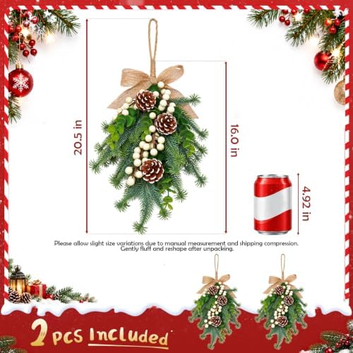 2pcs Christmas Door Swags White Berry Artificial Greenery Decor - Image 3