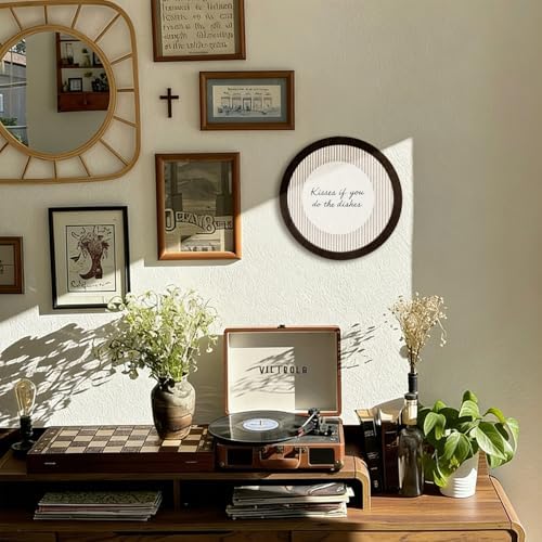 CFFJLHN Funny Kitchen Decor, Neutral Kitchen Round Wooden Wall Art Kisses If You Do Dishes Aesthetic Artwork Rustic Quirky Round Hanging Wall Decor Retro Dish For Kitchen Apartment, 10x10 Inch - Image 3