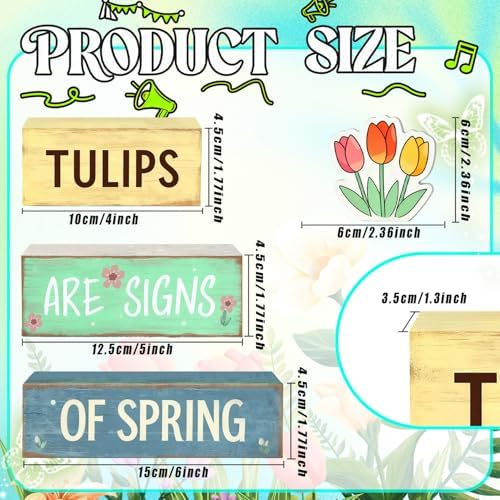 Spring Decoration Wooden Tiered Tray Decor – Tulips Spring Stacked Block Sign with Floral Accent – Farmhouse Tabletop Spring Decor for Shelf Mantel Seasonal Home Display - Image 4