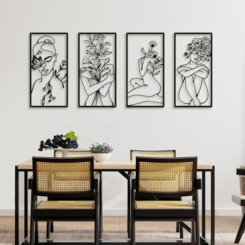 Bakovity Black Metal Wall Art, Abstract Woman Wall Decor, Minimalist Flower Line Decor, Modern Aesthetic Metal Wall Art for Bedroom Bathroom Living Room (4 Pcs, 17 x 9 in) - Image 7