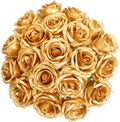 JUSTOYOU 10 PCS Artificial Roses Flowers, Realistic Blossom Roses, Real Touch Silk Rose, Single Fake Flower Long Stem Bouquets for Home Wedding Party Decoration (10Pcs, Gold) by JUSTOYOUARTIFICIALFLORAL