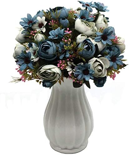 CATTREE Artificial Peony Bud Mixed Flowers, Plastic Plants Silk Fake Flowers Bouquet Bridal Home Garden Office Kitchen Bathroom Table Centerpieces Wedding Decor Decorations 4 pcs - Blue by CATTREE