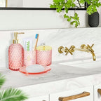 Haturi Glass Bathroom Accessories Set, Light Pink Bathroom Set, 4 Pcs - Image 2