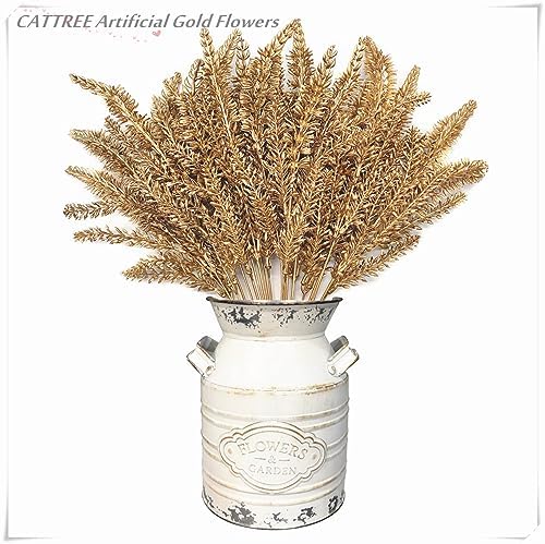 CATTREE Christmas Artificial Golden Plants, Plastic Grass Faux Shrubs Fake Lavender Leaves Simulation Wheat Ears Bushes Home Indoor Wedding Party Decoration Hall Table Planter Filler - Gold 4 Pack - Image 2