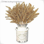 CATTREE Christmas Artificial Golden Plants, Plastic Grass Faux Shrubs Fake Lavender Leaves Simulation Wheat Ears Bushes Home Indoor Wedding Party Decoration Hall Table Planter Filler - Gold 4 Pack - Image 2