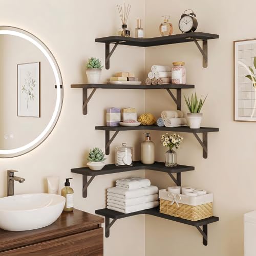 Fixwal Conner Shelves Wall Mounted for Decor, Black Set of 5 - Image 6