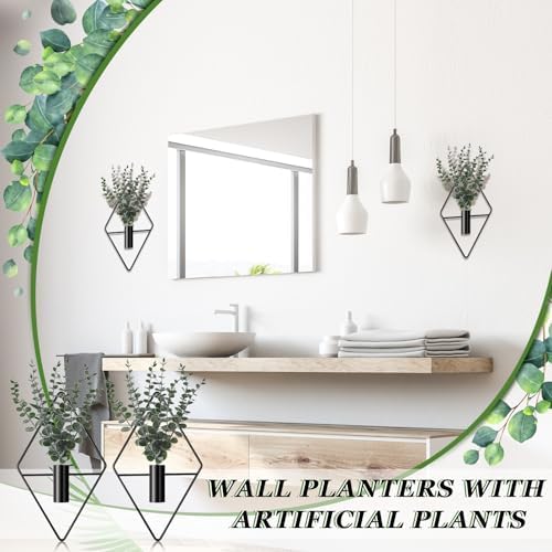 Jexine 2 Pcs Hanging Artificial Planters Wall Decor, Black, Eucalyptus - Image 5