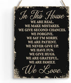 In This House Wooden Hanging Sign, House Rules Signs, Farmhouse Living Room Home Decor Wall Art, Inspirational Family Quote, Scripture Wooden Hanging Sign for Farmhouse Home Wall Art Decoration by BELLOWDEER