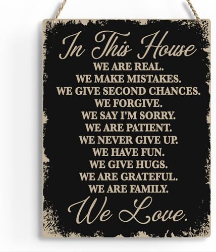 In This House Wooden Hanging Sign, House Rules Signs, Farmhouse Living Room Home Decor Wall Art, Inspirational Family Quote, Scripture Wooden Hanging Sign for Farmhouse Home Wall Art Decoration by BELLOWDEER
