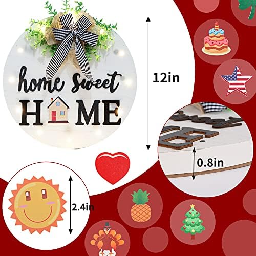 Interchangeable Welcome Sign for Front Door with 14 Changeable Icons, Farmhouse Front Porch Decor Rustic Wooden Wall Sign with 12 LED Lights, Outdoor Seasonal Welcome Home Decorations (White1) - Image 3