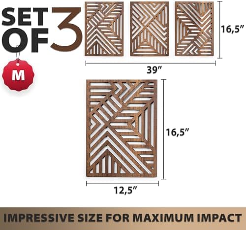 qmmp Modern Wooden Wall Sculptures - Set of 3 - Home Decor Accent - Large Wall Art for Living Room, Bedroom, Office - Easy Installation (Walnut, Medium - Direction) - Image 4