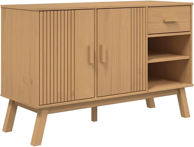 Scandinavian Solid Pine Sideboard, Mid-Century Modern Buffet Cabinet by Unknown