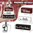 Marsui 4 Pcs Wine Decorations Wooden Farmhouse Wine Bar Sign for Kitchen - Image 3