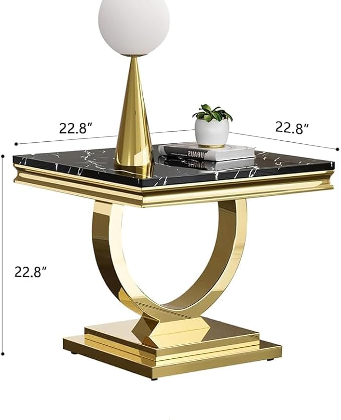 Henf Marble End Table Modern Black Faux Marble Sofa Side Table - Image 2