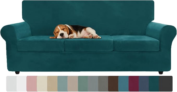 ZNSAYOTX Oversized Velvet Couch Cover 4 Piece Stretch Sofa Covers by ZNSAYOTX