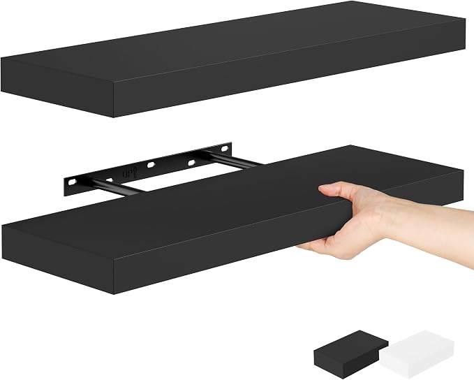 Bellsal 2-Pack Black Modern Floating Shelves, Living Room, Bathroom Storage by Bellsal