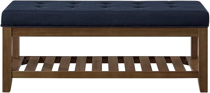 24KF Large Rectangular Upholstered Tufted Linen Fabric Ottoman Bench, Padded - Image 4