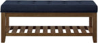 24KF Large Rectangular Upholstered Tufted Linen Fabric Ottoman Bench, Padded - Image 4