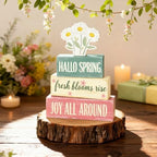 Spring Decoration Wooden Tiered Tray Decor – Rustic Hallo Spring Stacked Block Sign with Daisy Flower Topper – Farmhouse Tabletop Spring Decor for Living Room Shelf Kitchen Coffee Bar Seasonal Home Display - Image 2