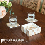 CHI AN HOME 4" Capiz Shell Mosaic Square Coasters Set 6 with Holder, Ivory - Image 2