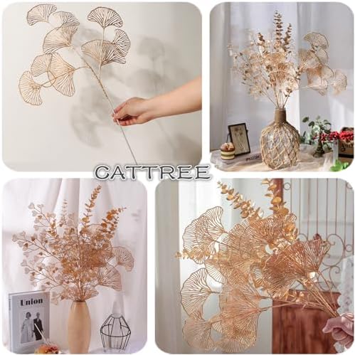 Artificial Gold Plants Fake Golden Ginkgo Leaves - Tall 21 Inch 4 Pack, Faux Apricot Leaf Simulation Bushes Plant for Indoor Outdoor Christmas Home Decor Party Wedding Table Centerpiece DIY Decoration - Image 4