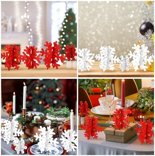 Wenqik 16 Pcs Wooden Snowflake 3D Centerpieces,Red White - Image 4