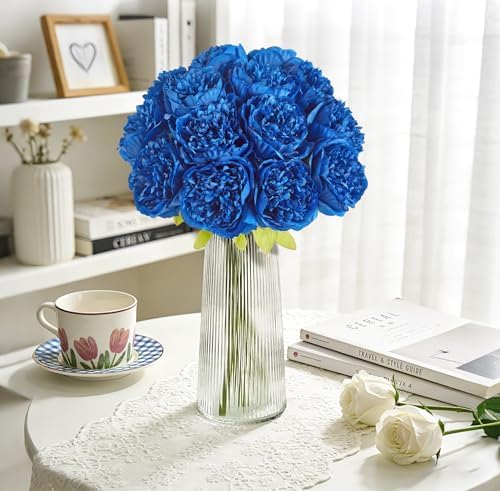 SITUMEIZI 10PCS Artificial Peony Flowers, Real Touch Fake Silk Bouquet with Stems for Home Mothers Day Wedding Party Centerpieces Table Decoration Indoor(Royal Blue) - Image 6