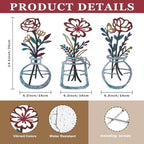 ARTINME 3 Pieces Metal Flowers Wall Art - 6.2X 11.4 Inch Colorful Iron Floral Wall Decor for Home Indoor Outdoor Decoration - Housewarming Gifts (Blue) - Image 2