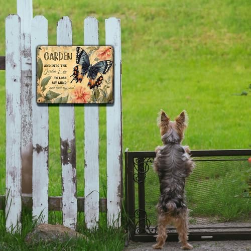 Funny Garden Metal Sign And Into The Garden I Go To Lose My Mind and Find My Soul Butterfly Poster for Farmhouse Home Kitchen 8x12 Inch - Image 4