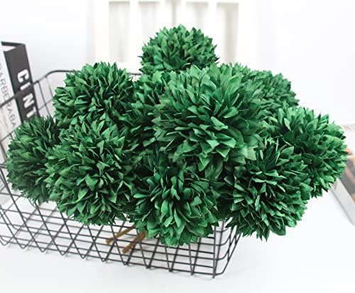 Tinsow 12PCS Artificial Ball Chrysanthemum Faux Flowers Bouquet Green - Image 5